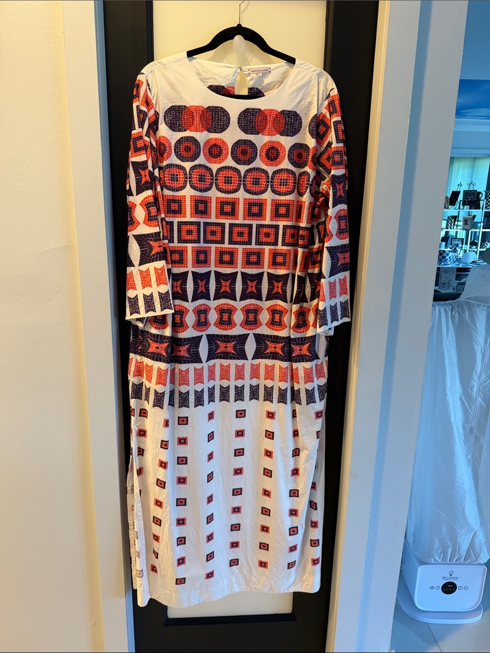 Frances Valentine Geometric Print Maxi Dress in Red, Navy & White